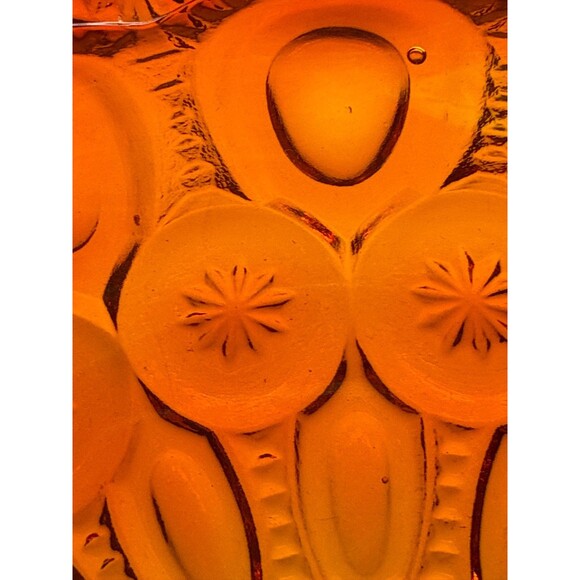 Vtg L.E. Smith Moon And Stars Amberina Red/ Orange Glass Ashtray 8.5" - Picture 9 of 10